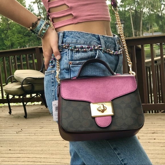 Coach Handbags - COACH Metallic Signature Cassidy Purse Berry